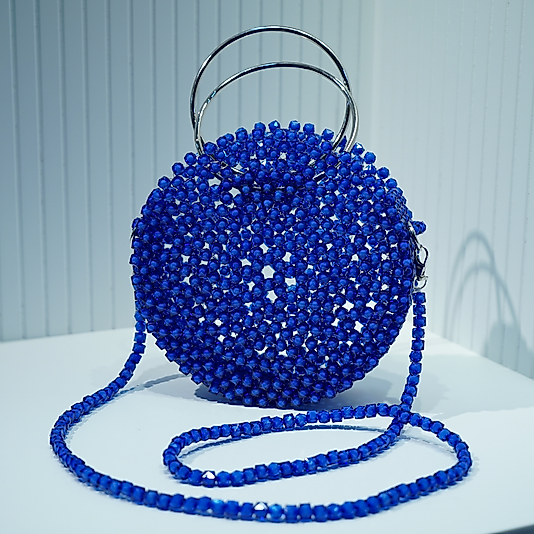 Özel Tasarım El Yapımı Koyu Mavi Boncuk Çanta