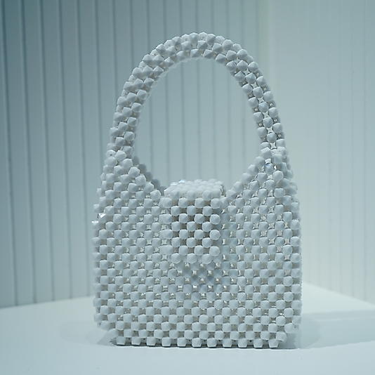 Özel Tasarım El Yapımı Beyaz Küp Kare Boncuk Çanta