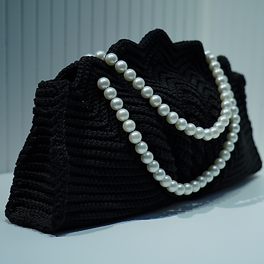 Özel Tasarım El Yapımı Siyah Midye Çanta İnci Askı