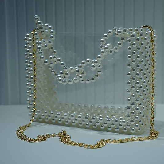 Özel Tasarım El Yapımı  Şeffaf inci Çanta