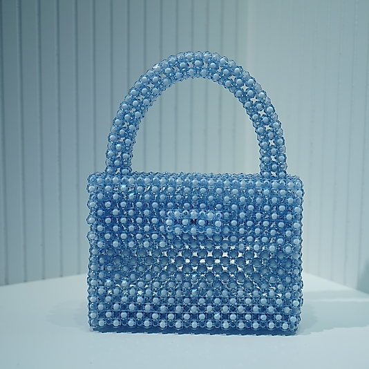 Özel Tasarım El Yapımı Bebek Mavisi Boncuk Çanta